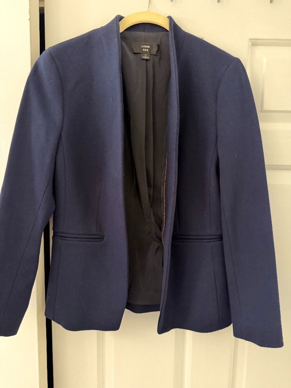 Dark Navy Blue Collarless Open-front Blazer
